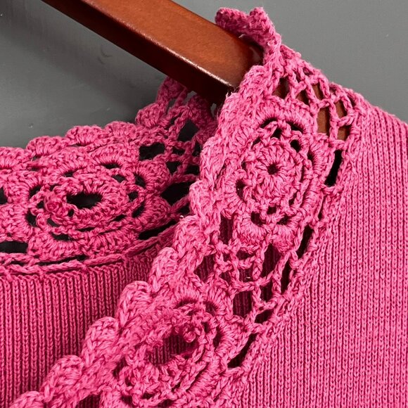 Vintage Christopher & Banks Hand Crochet Pink Short Sleeve Top Women's Large L - Picture 6 of 12